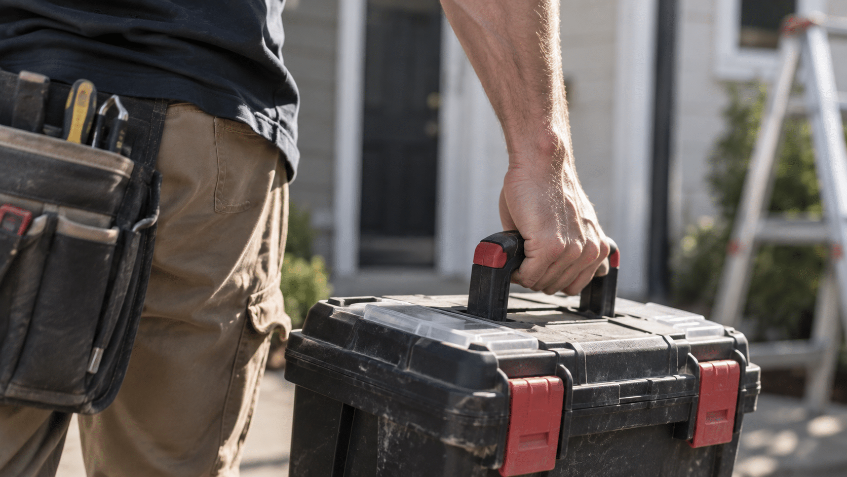 A person carrying a toolbox