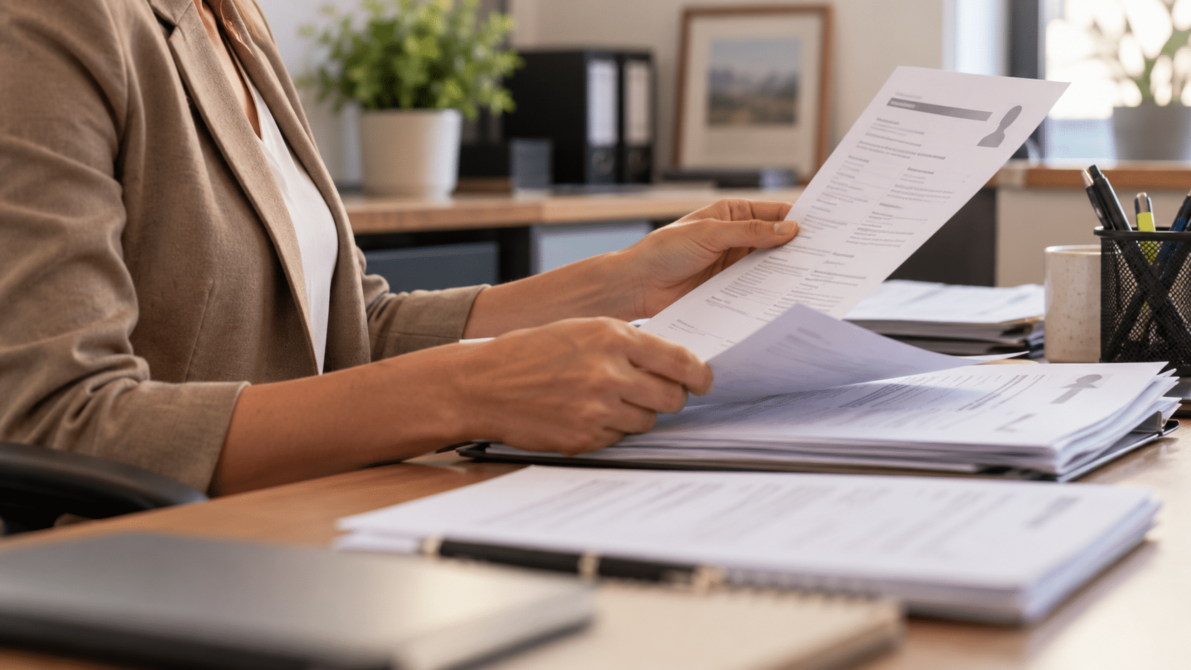A person reviewing tenant screening documents
