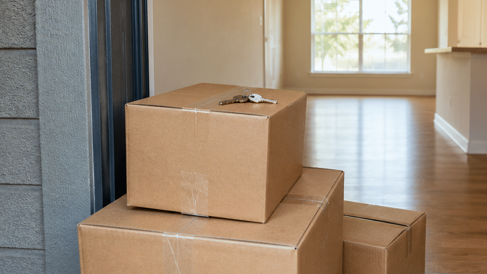 A tenants packed boxes outside a vacant property as they move out