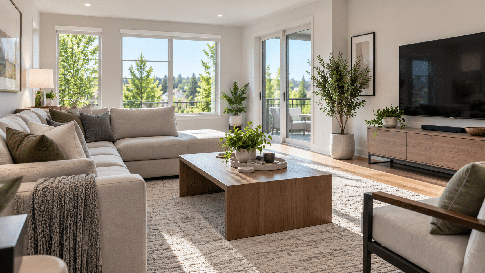 Bright Modern Living Room with Greenery