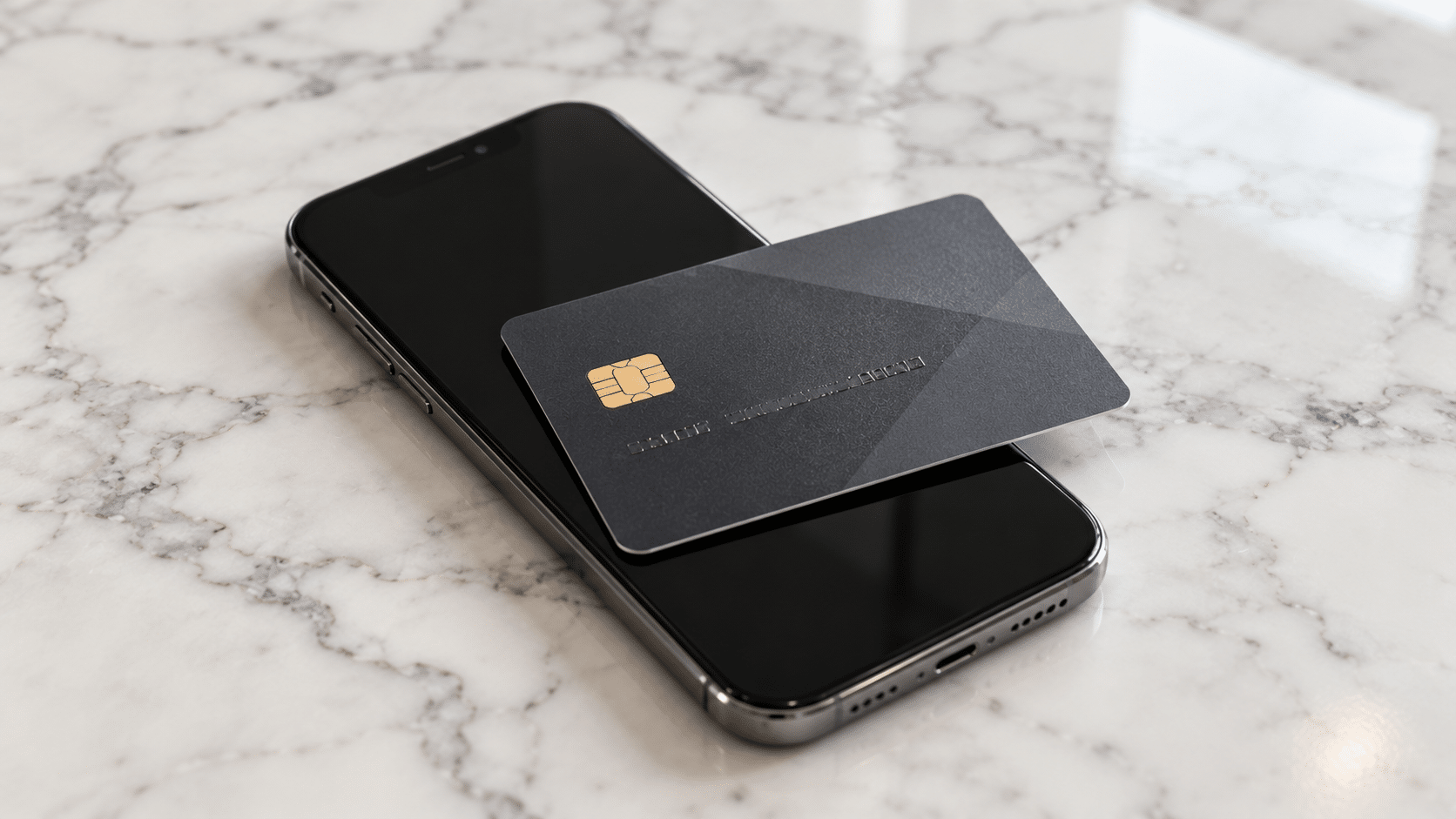 Credit card sitting on a smartphone